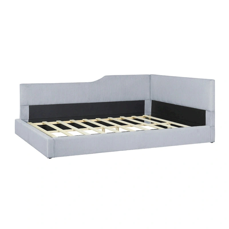 Lit de repos en velours côtelé en forme de L avec cadre solide, beige et gris