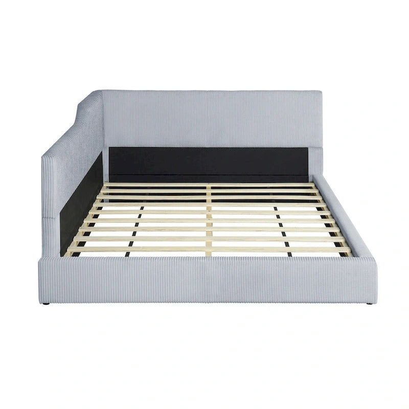Lit de repos en velours côtelé en forme de L avec cadre solide, beige et gris