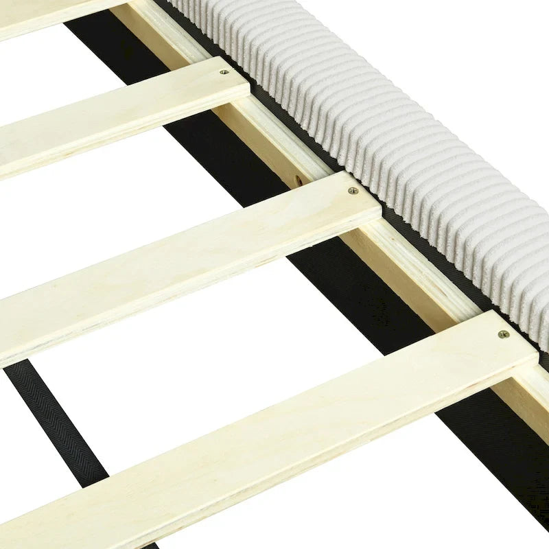 Lit de repos en velours côtelé en forme de L avec cadre solide, beige et gris