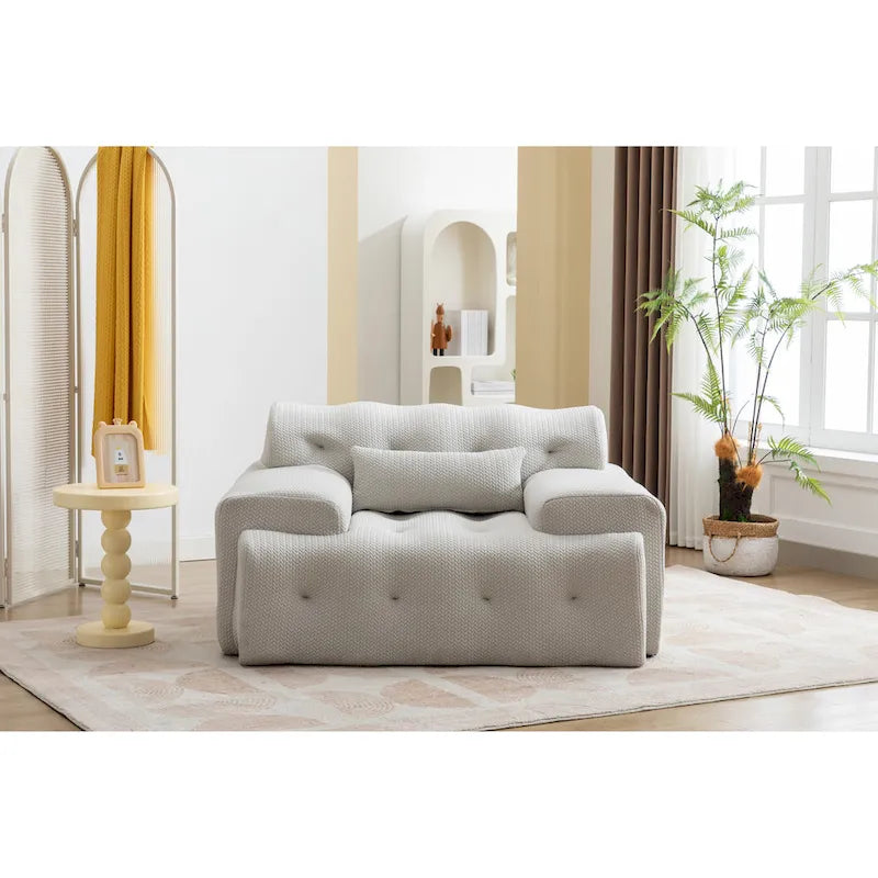 Fauteuil une place beige capitonné avec coussin en mousse haute densité
