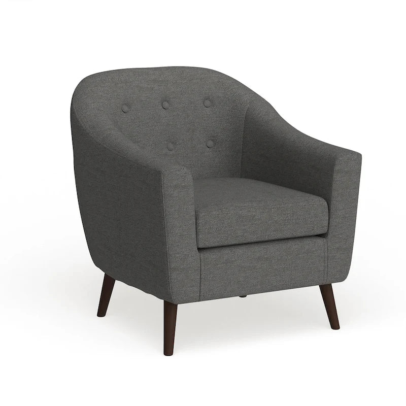 Fauteuil d'appoint capitonné Mid-Century Modern avec accoudoirs évasés et pieds en bois