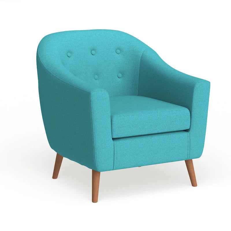 Fauteuil d'appoint capitonné Mid-Century Modern avec accoudoirs évasés et pieds en bois