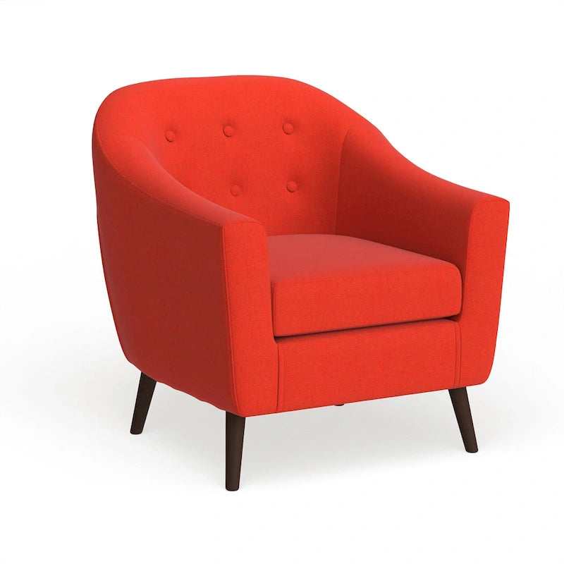 Fauteuil d'appoint capitonné Mid-Century Modern avec accoudoirs évasés et pieds en bois
