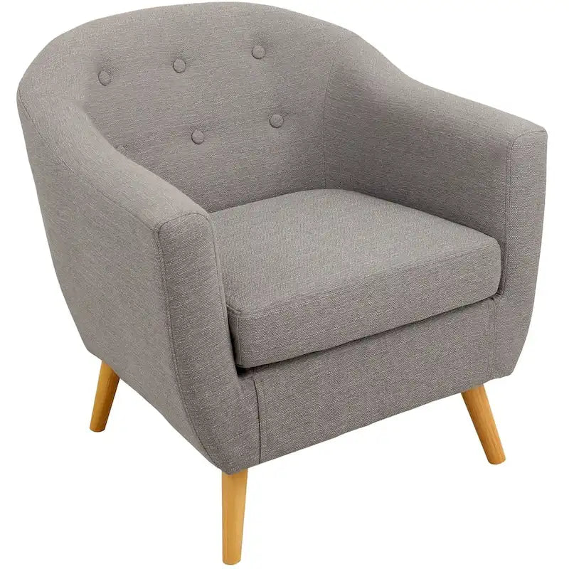 Fauteuil d'appoint capitonné Mid-Century Modern avec accoudoirs évasés et pieds en bois