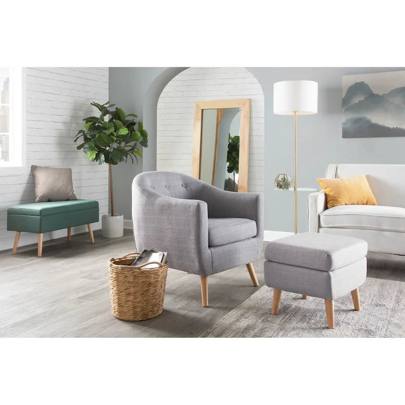 Fauteuil d'appoint capitonné Mid-Century Modern avec accoudoirs évasés et pieds en bois