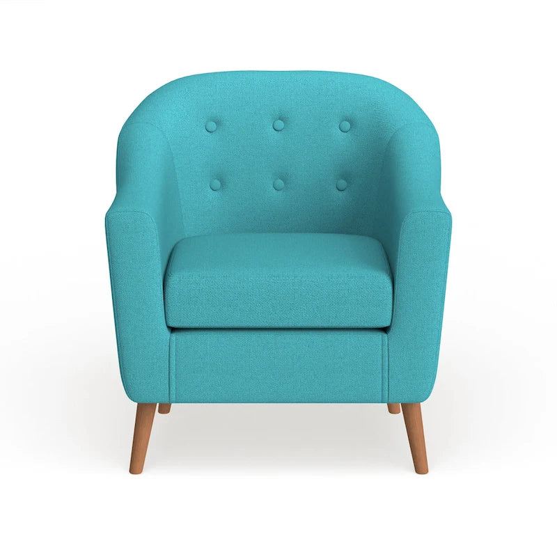 Fauteuil d'appoint capitonné Mid-Century Modern avec accoudoirs évasés et pieds en bois