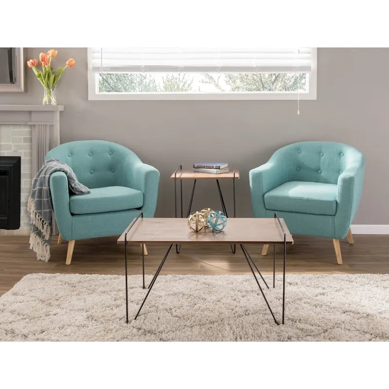Fauteuil d'appoint capitonné Mid-Century Modern avec accoudoirs évasés et pieds en bois