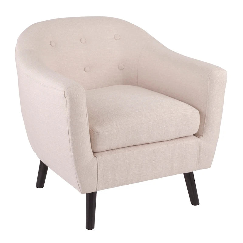 Fauteuil d'appoint capitonné Mid-Century Modern avec accoudoirs évasés et pieds en bois