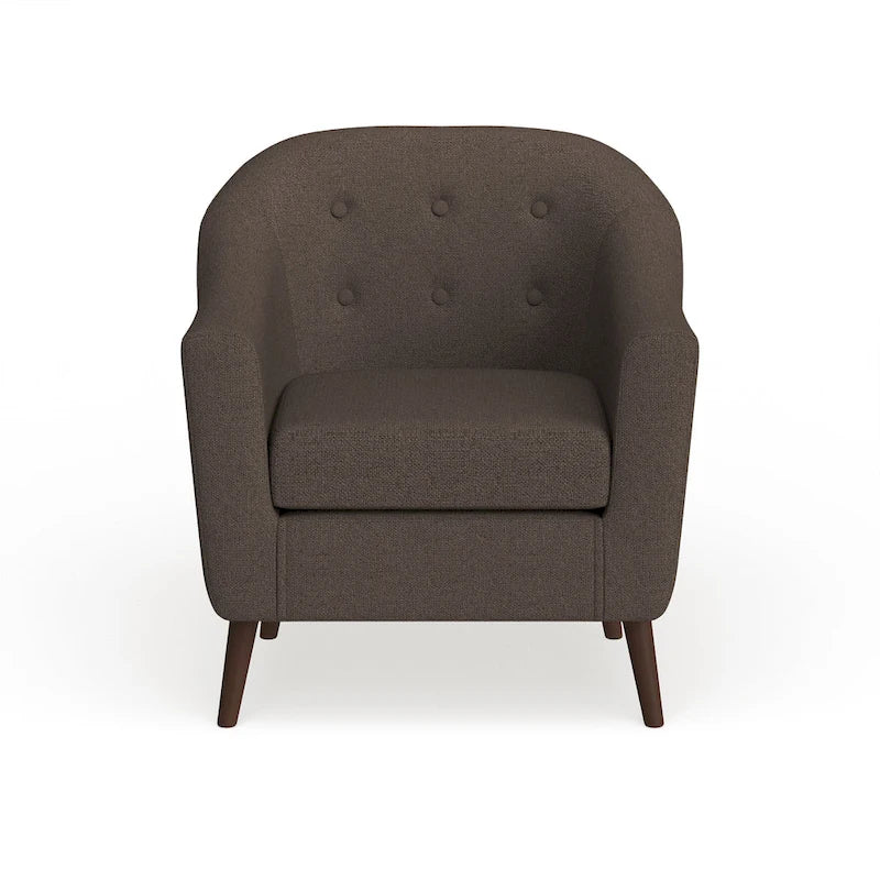 Fauteuil d'appoint capitonné Mid-Century Modern avec accoudoirs évasés et pieds en bois