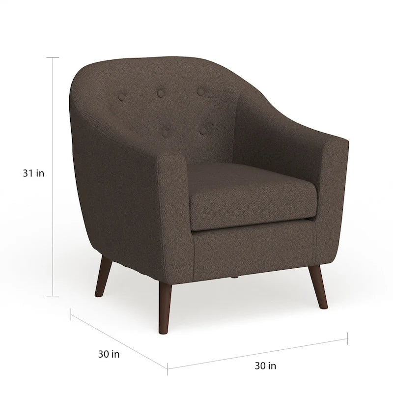 Fauteuil d'appoint capitonné Mid-Century Modern avec accoudoirs évasés et pieds en bois