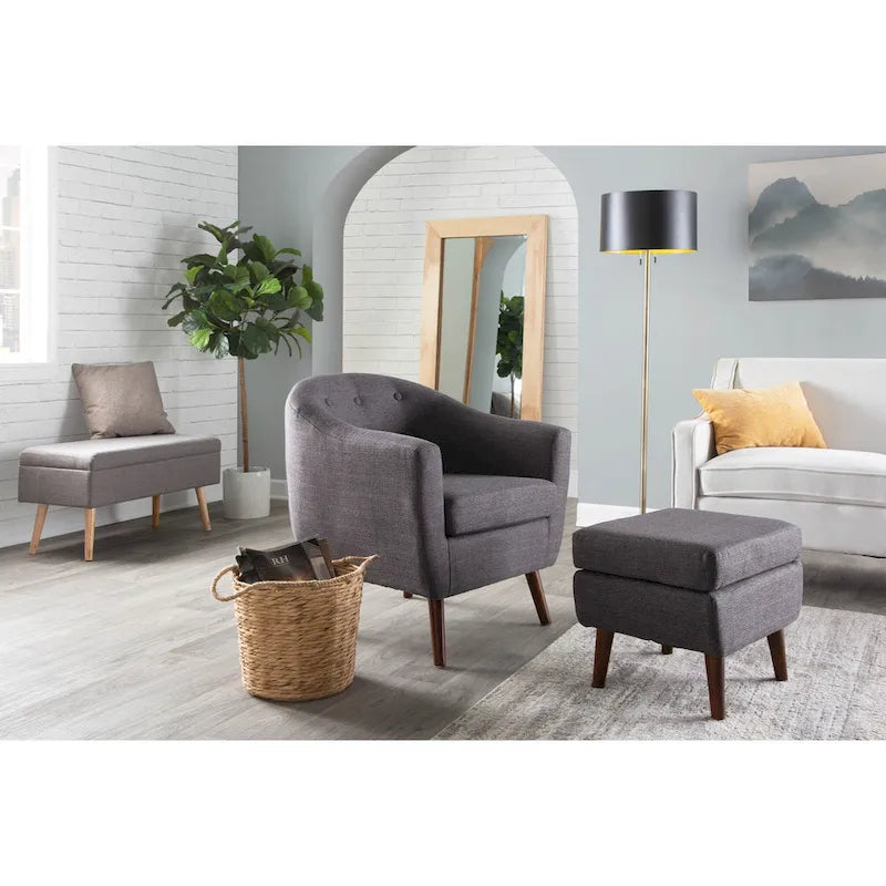 Fauteuil d'appoint capitonné Mid-Century Modern avec accoudoirs évasés et pieds en bois