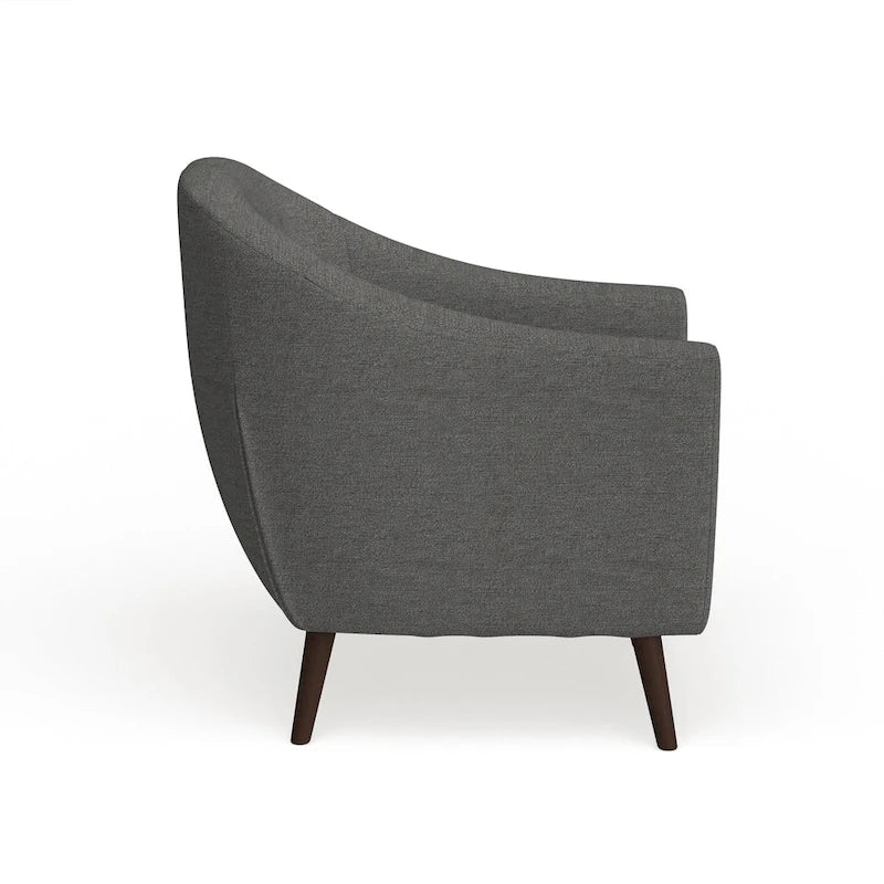 Fauteuil d'appoint capitonné Mid-Century Modern avec accoudoirs évasés et pieds en bois