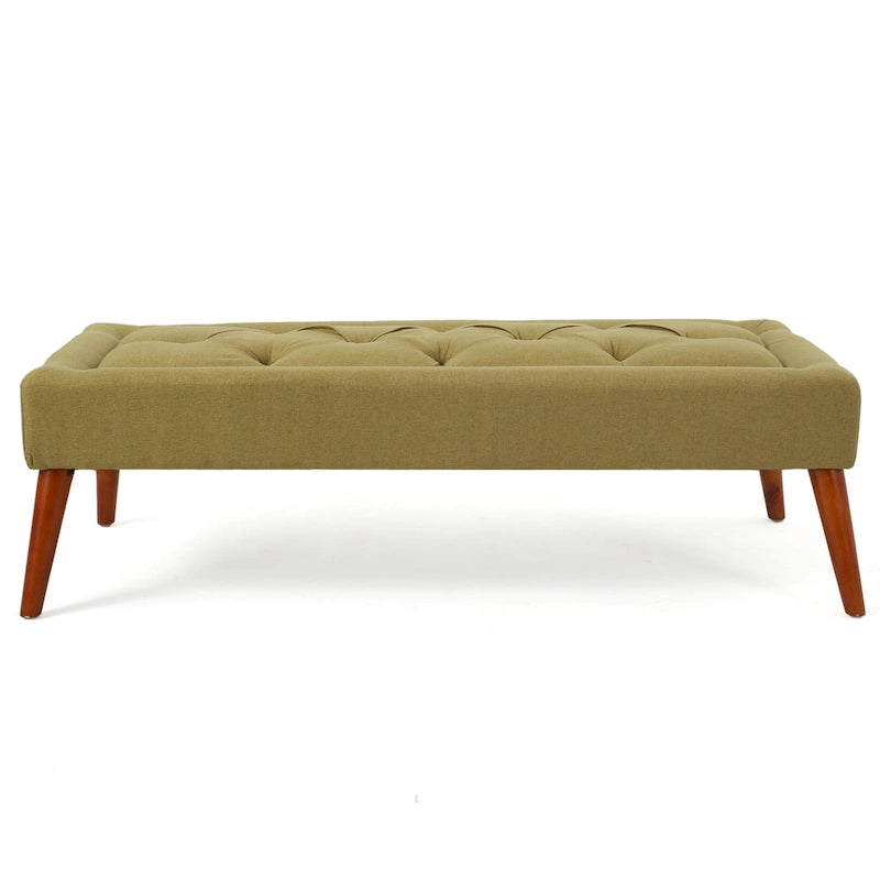 Banc ottoman en tissu capitonné avec pieds fuselés en bois multicolore