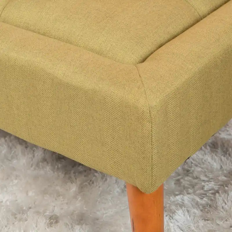 Banc ottoman en tissu capitonné avec pieds fuselés en bois multicolore