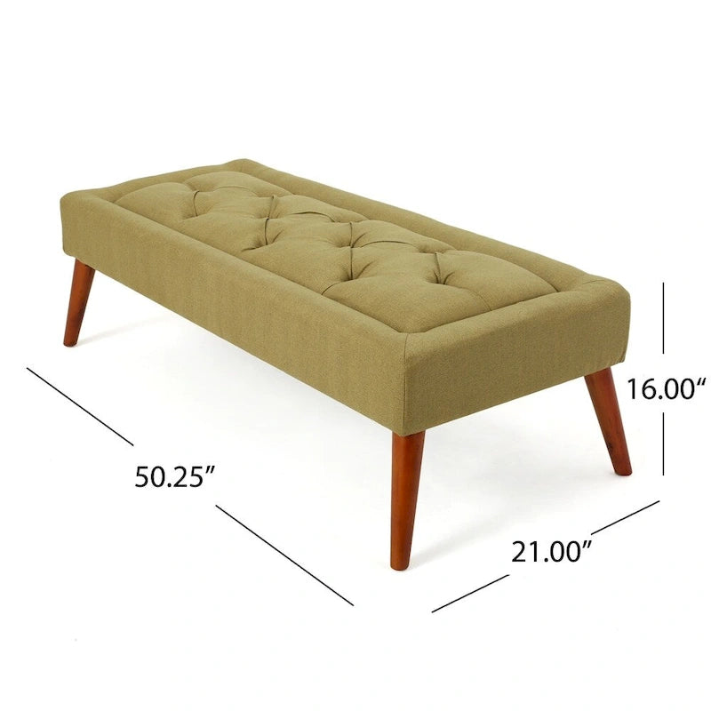 Banc ottoman en tissu capitonné avec pieds fuselés en bois multicolore