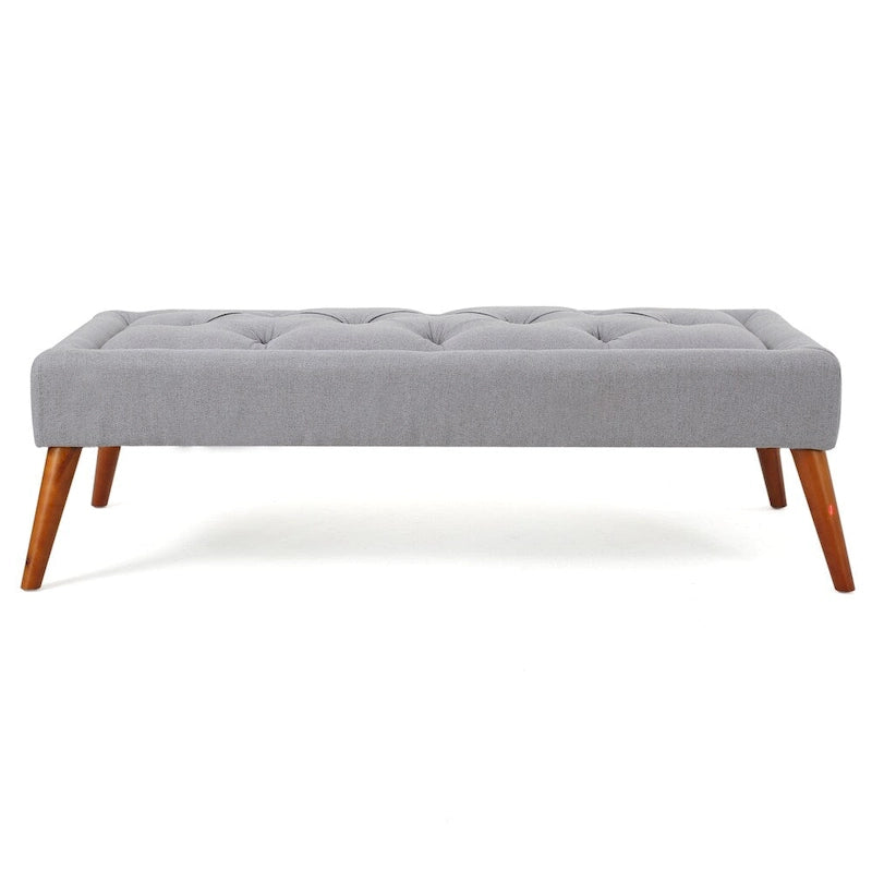 Banc ottoman en tissu capitonné avec pieds fuselés en bois multicolore