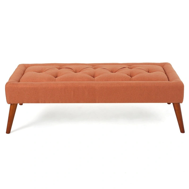 Banc ottoman en tissu capitonné avec pieds fuselés en bois multicolore