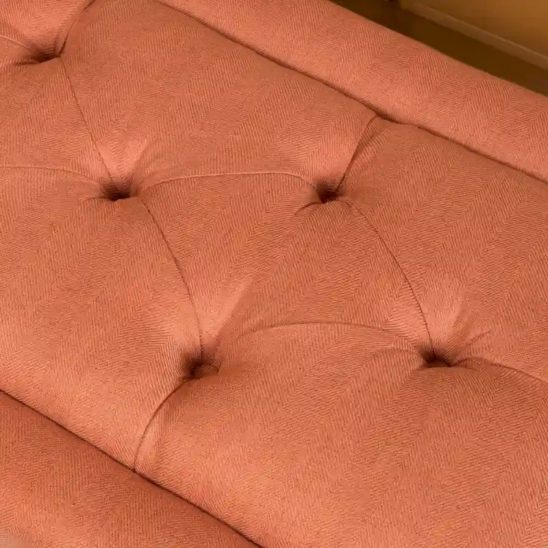 Banc ottoman en tissu capitonné avec pieds fuselés en bois multicolore