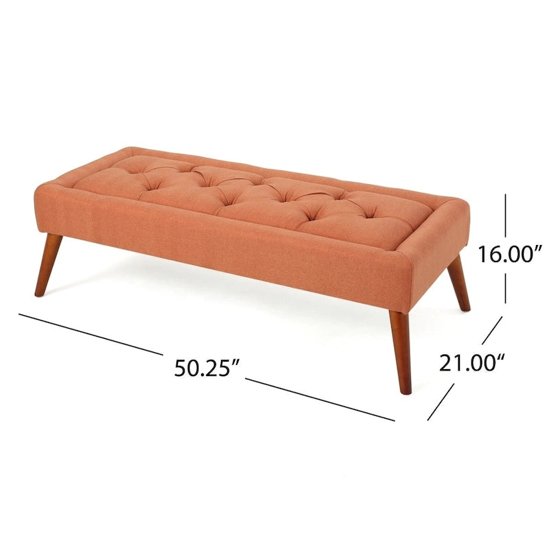 Banc ottoman en tissu capitonné avec pieds fuselés en bois multicolore