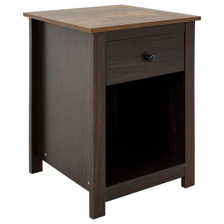 Table d'appoint en bois à 2 niveaux avec tiroir et étagère de rangement ouverte