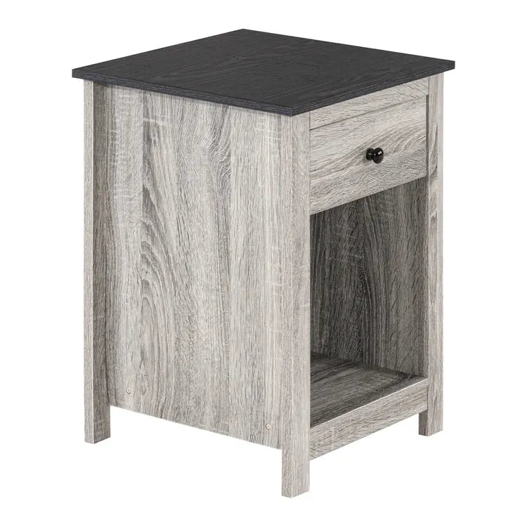 Table d'appoint en bois à 2 niveaux avec tiroir et étagère de rangement ouverte