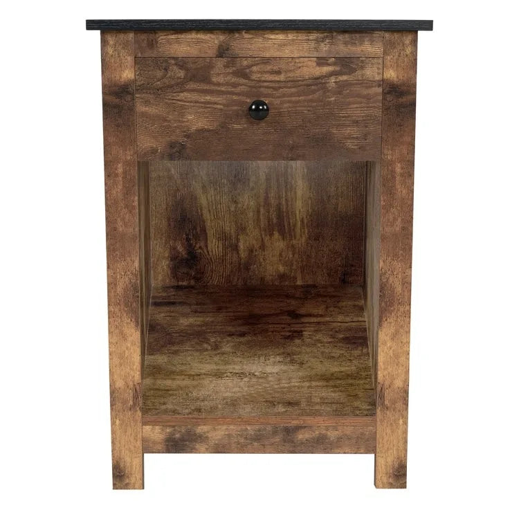 Table d'appoint en bois à 2 niveaux avec tiroir et étagère de rangement ouverte