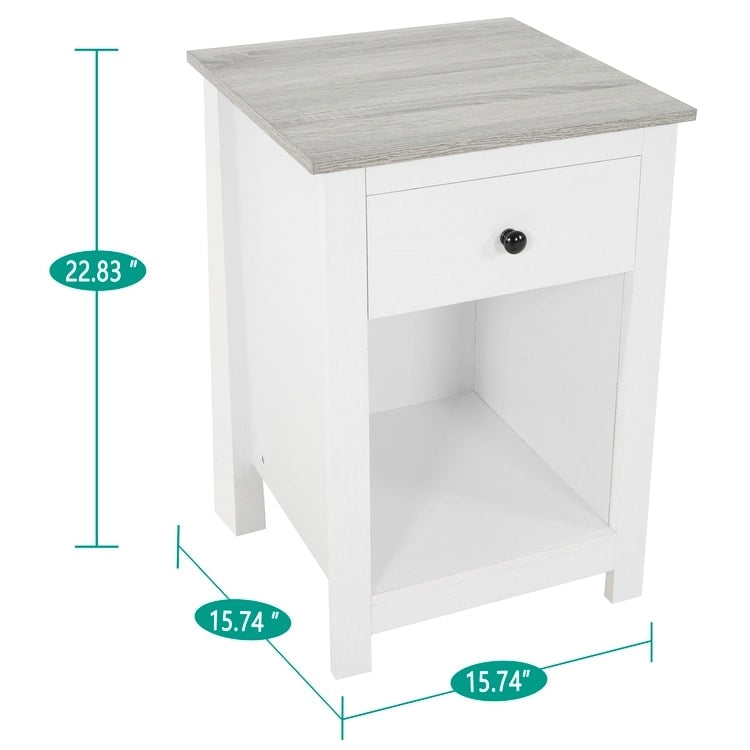 Table d'appoint en bois à 2 niveaux avec tiroir et étagère de rangement ouverte