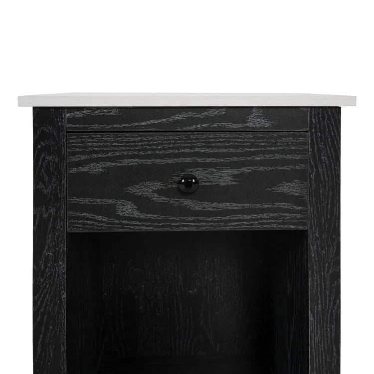 Table d'appoint en bois à 2 niveaux avec tiroir et étagère de rangement ouverte