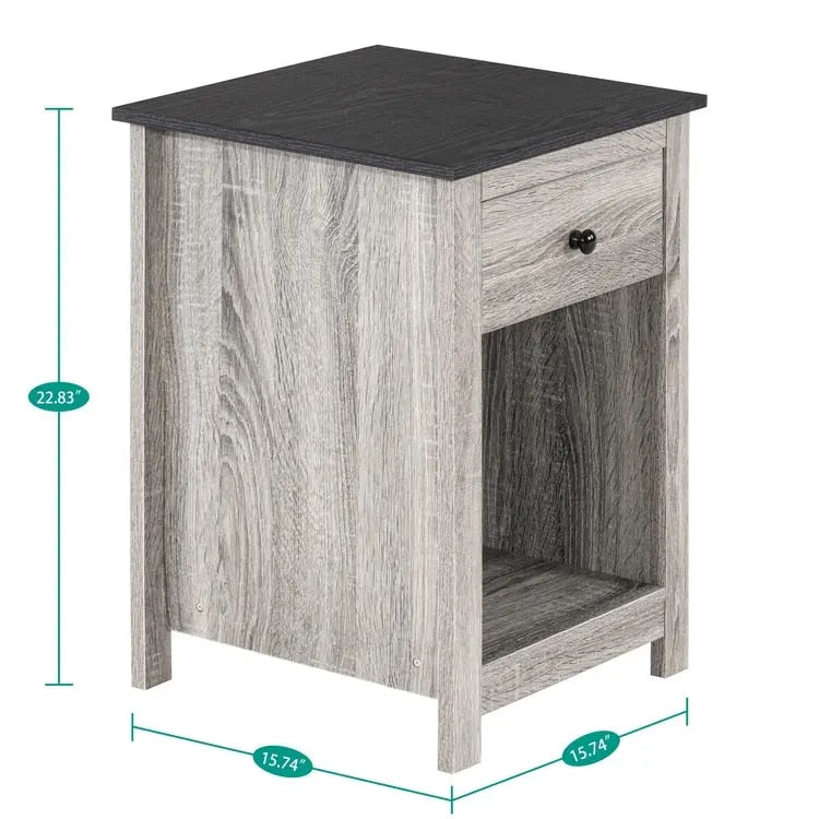 Table d'appoint en bois à 2 niveaux avec tiroir et étagère de rangement ouverte