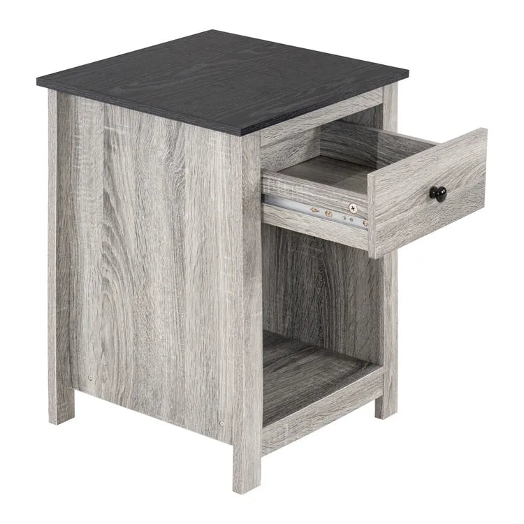 Table d'appoint en bois à 2 niveaux avec tiroir et étagère de rangement ouverte