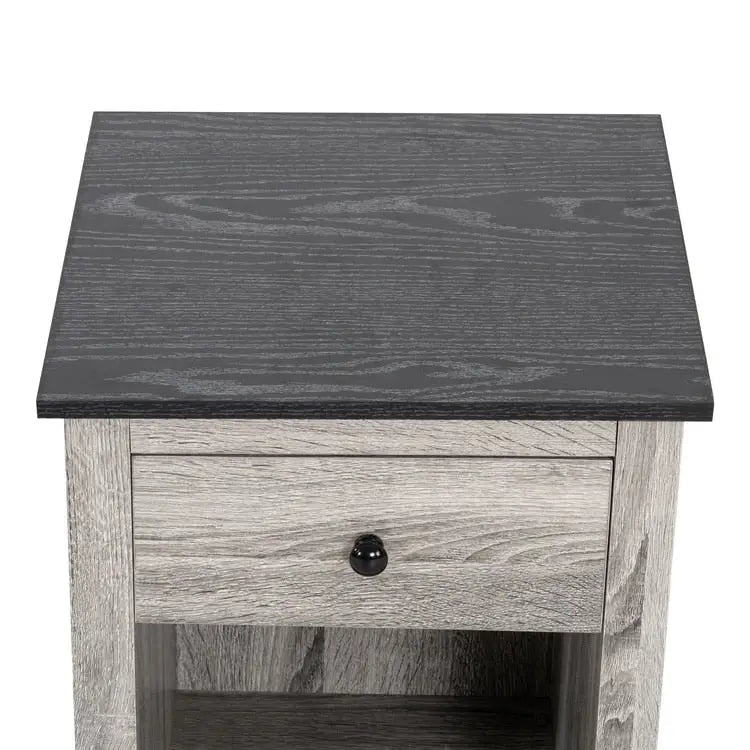 Table d'appoint en bois à 2 niveaux avec tiroir et étagère de rangement ouverte