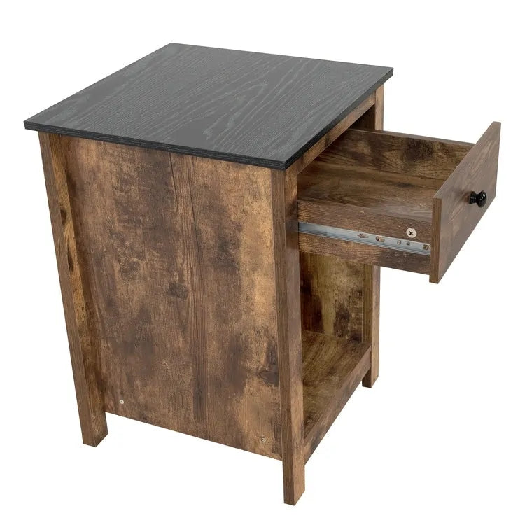 Table d'appoint en bois à 2 niveaux avec tiroir et étagère de rangement ouverte