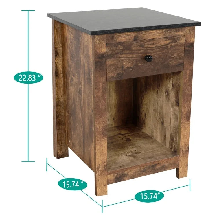 Table d'appoint en bois à 2 niveaux avec tiroir et étagère de rangement ouverte