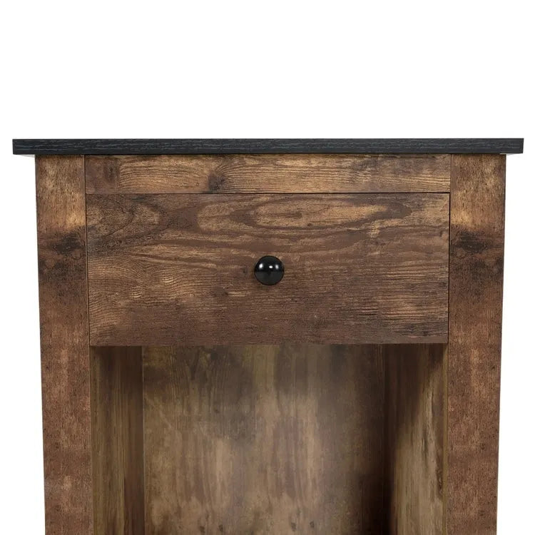 Table d'appoint en bois à 2 niveaux avec tiroir et étagère de rangement ouverte