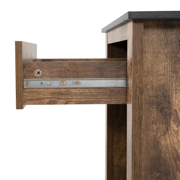 Table d'appoint en bois à 2 niveaux avec tiroir et étagère de rangement ouverte