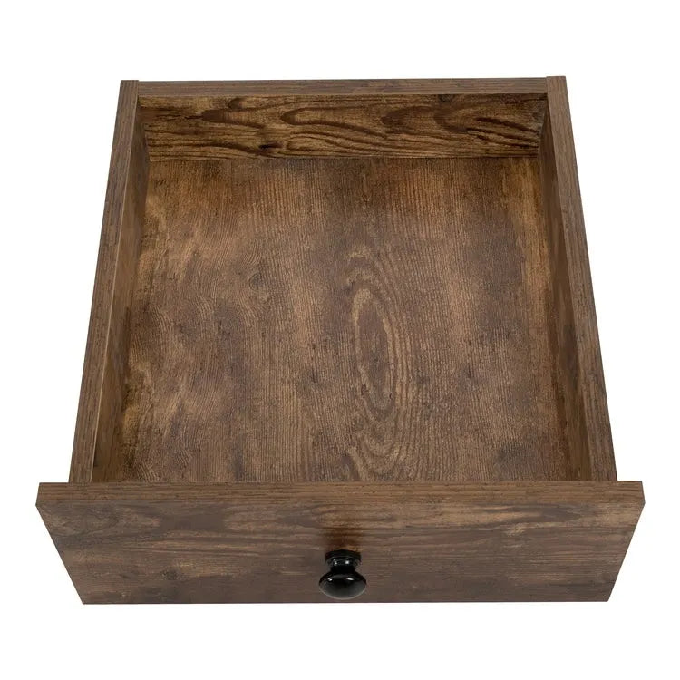 Table d'appoint en bois à 2 niveaux avec tiroir et étagère de rangement ouverte