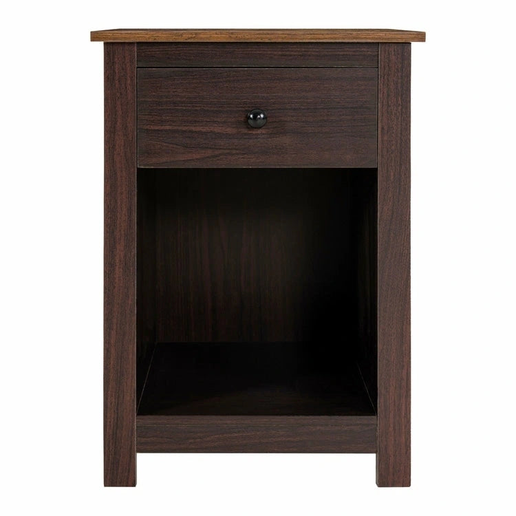 Table d'appoint en bois à 2 niveaux avec tiroir et étagère de rangement ouverte