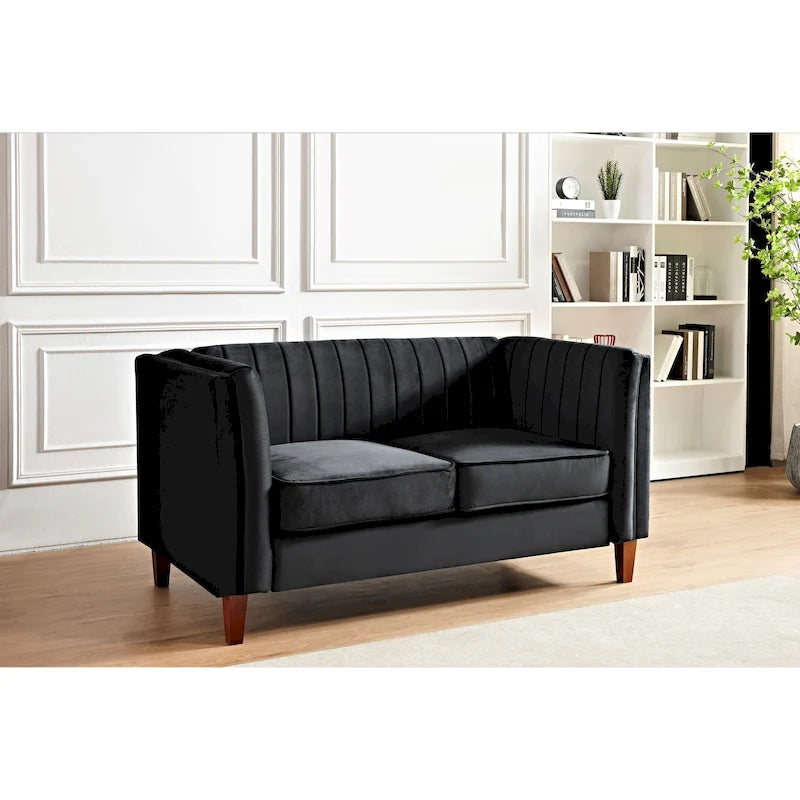 Canapé Loveseat en Velours Capitonnage Vertical avec Pieds en Bois Multicolore