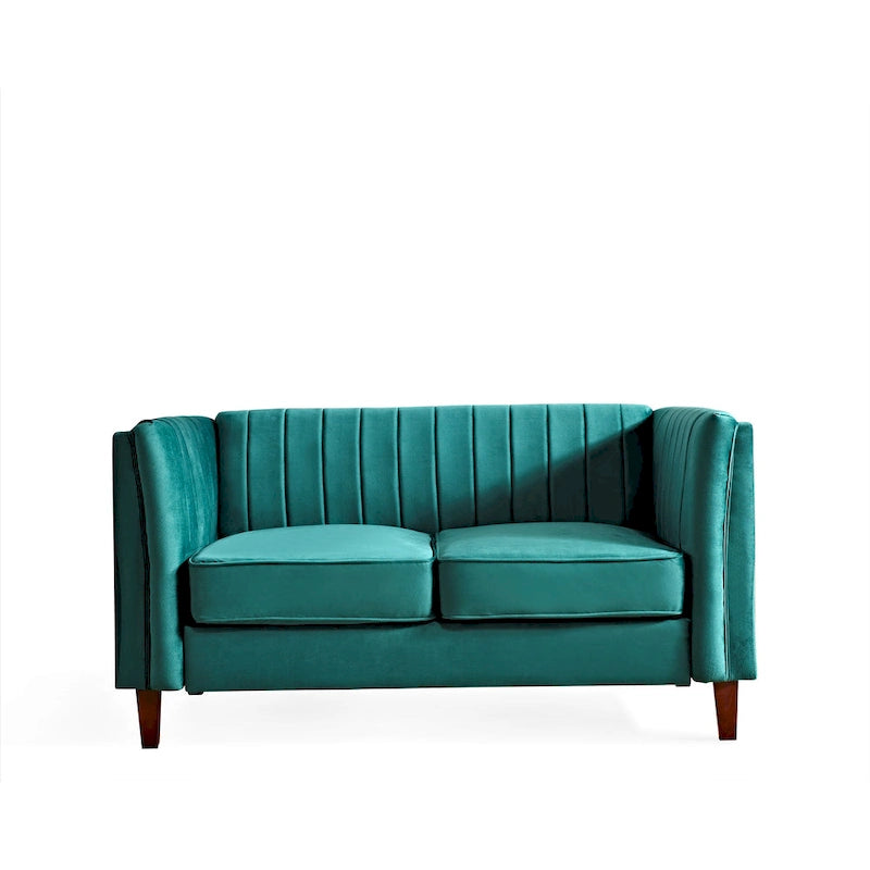 Canapé Loveseat en Velours Capitonnage Vertical avec Pieds en Bois Multicolore