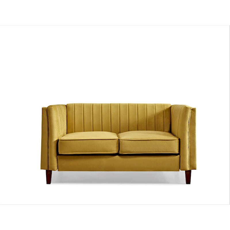 Canapé Loveseat en Velours Capitonnage Vertical avec Pieds en Bois Multicolore