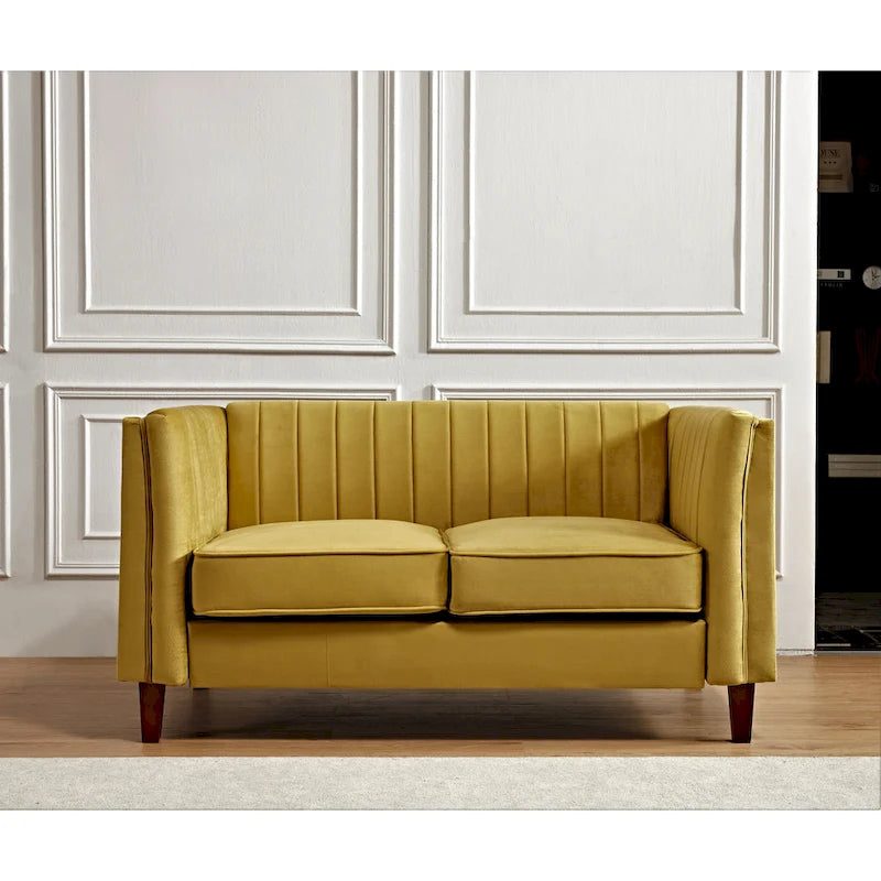 Canapé Loveseat en Velours Capitonnage Vertical avec Pieds en Bois Multicolore