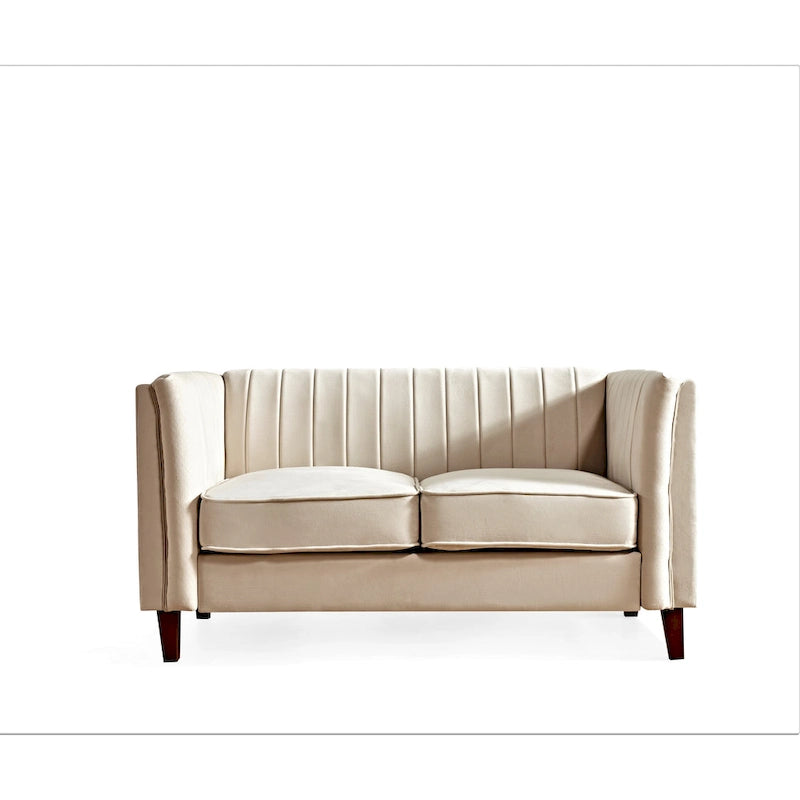 Canapé Loveseat en Velours Capitonnage Vertical avec Pieds en Bois Multicolore