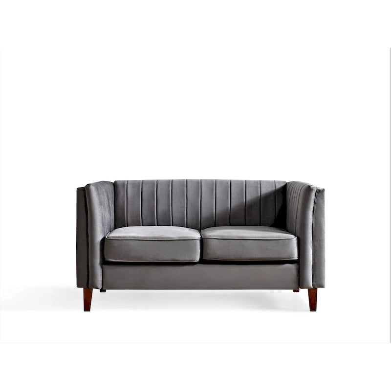 Canapé Loveseat en Velours Capitonnage Vertical avec Pieds en Bois Multicolore