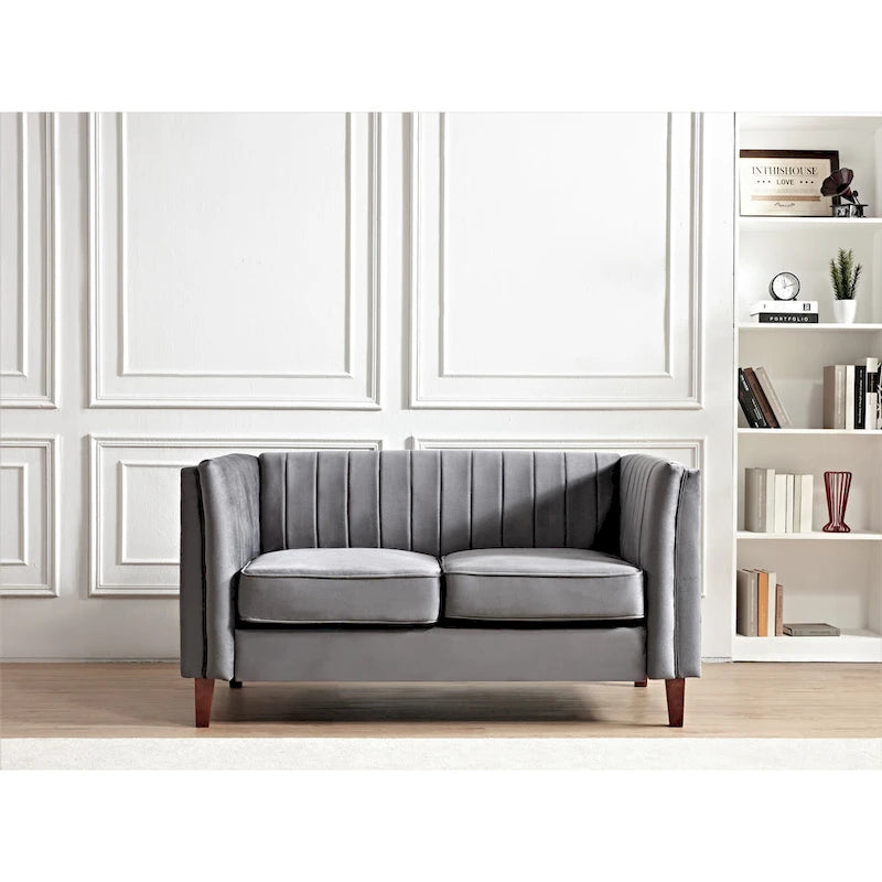 Canapé Loveseat en Velours Capitonnage Vertical avec Pieds en Bois Multicolore