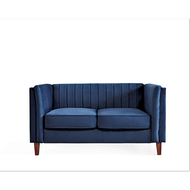 Canapé Loveseat en Velours Capitonnage Vertical avec Pieds en Bois Multicolore