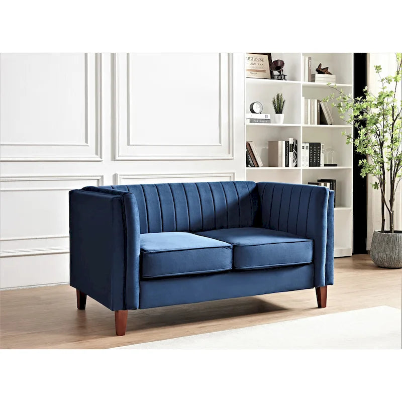 Canapé Loveseat en Velours Capitonnage Vertical avec Pieds en Bois Multicolore