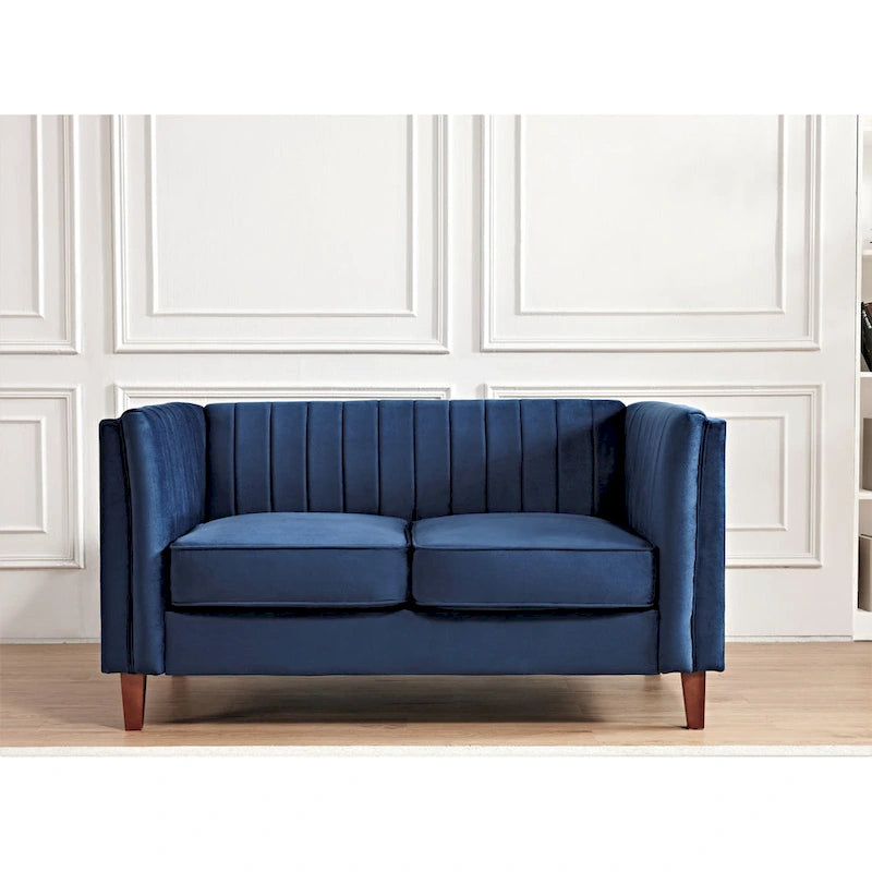 Canapé Loveseat en Velours Capitonnage Vertical avec Pieds en Bois Multicolore