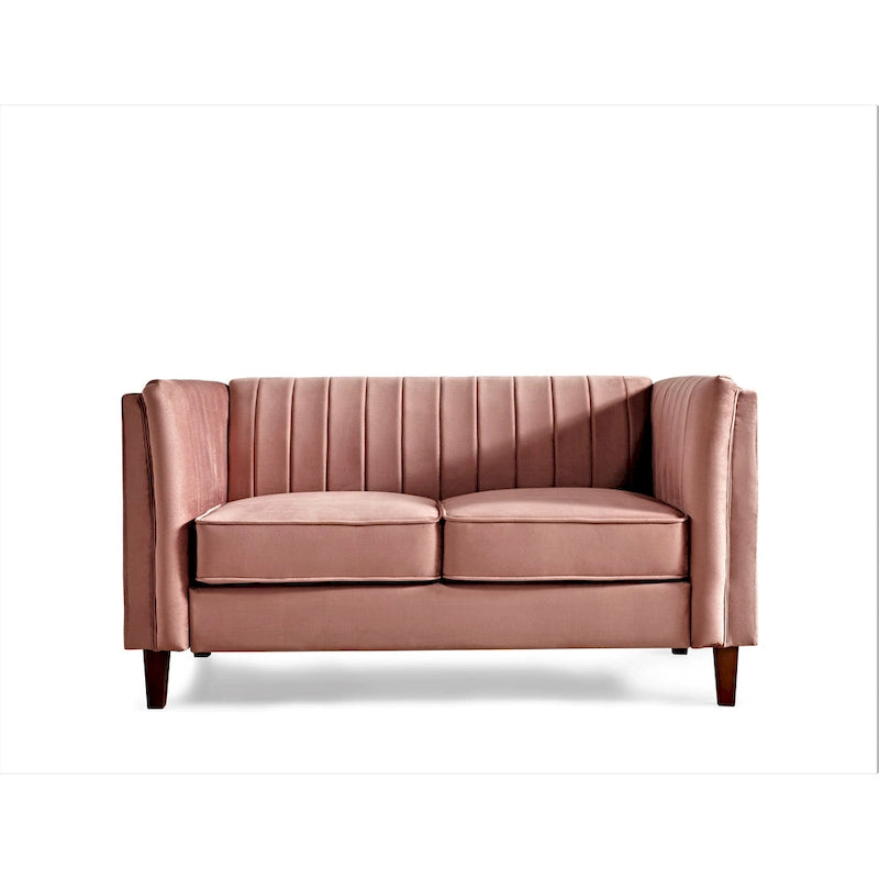 Canapé Loveseat en Velours Capitonnage Vertical avec Pieds en Bois Multicolore