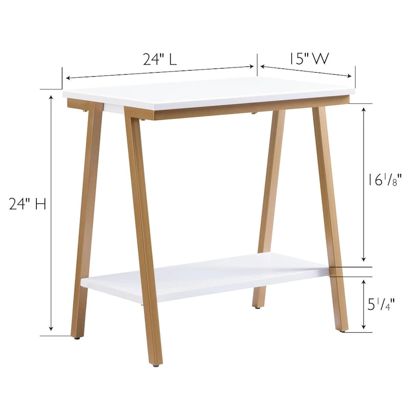 Guéridon d'appoint étroit en bois avec structure en métal et étagère inférieure