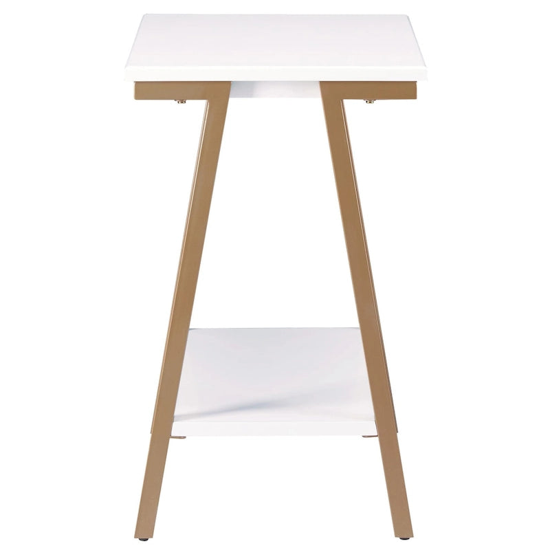 Guéridon d'appoint étroit en bois avec structure en métal et étagère inférieure